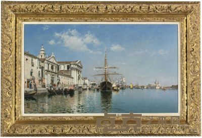 《威尼斯，朱代卡运河望向杰索蒂教堂景致》 油彩画布 39.5×66cm