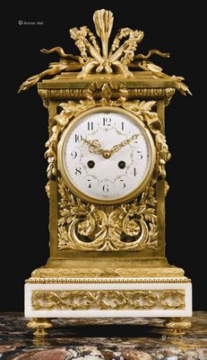 路易十六世风格卡拉拉大理石镶铜鎏金壁炉台钟