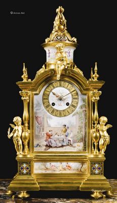 路易十六世风格铜胎鎏金及珐琅壁炉台钟