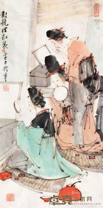 唐勇力 对镜理红妆 68×33.5cm