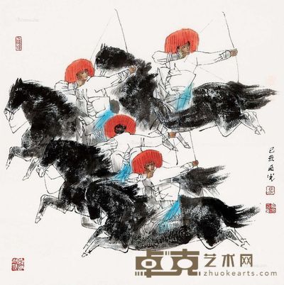 马西光 狩猎图 70×70cm