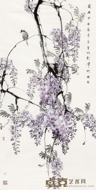 刘文生 紫藤小鸟 139×69cm
