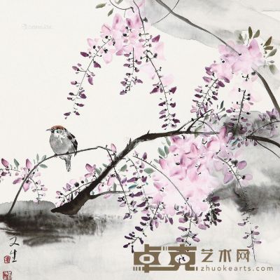 刘文生 紫藤小鸟 67×66cm