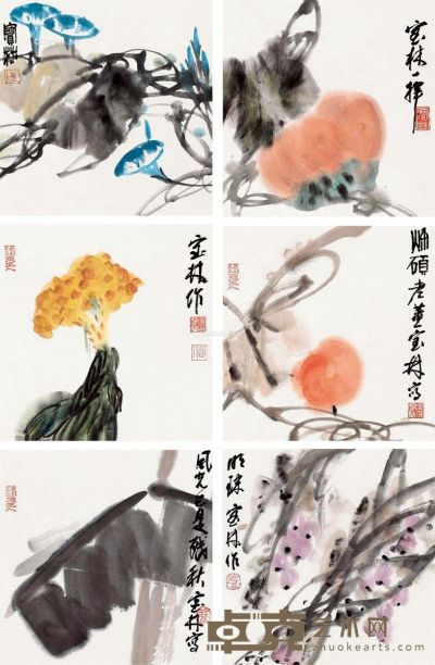 姜宝林 花卉 34×34cm×6