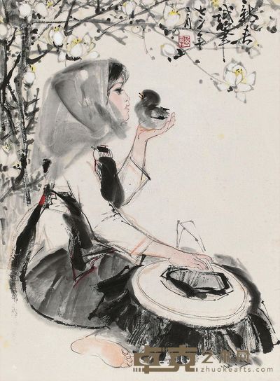 伍启中 少女小鸡 46×32cm