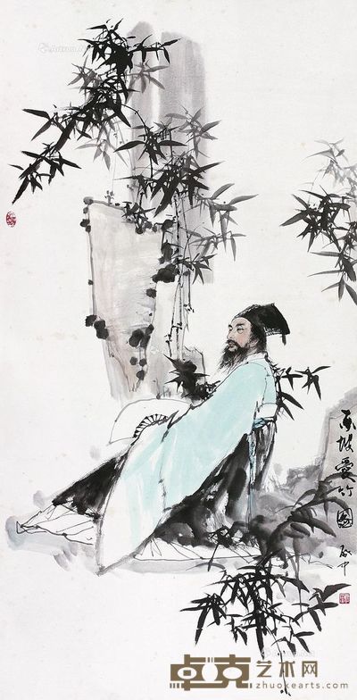 伍启中 东坡爱竹图 136×68cm