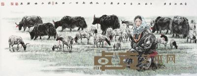 古锦其 卓玛的草原 68×180cm