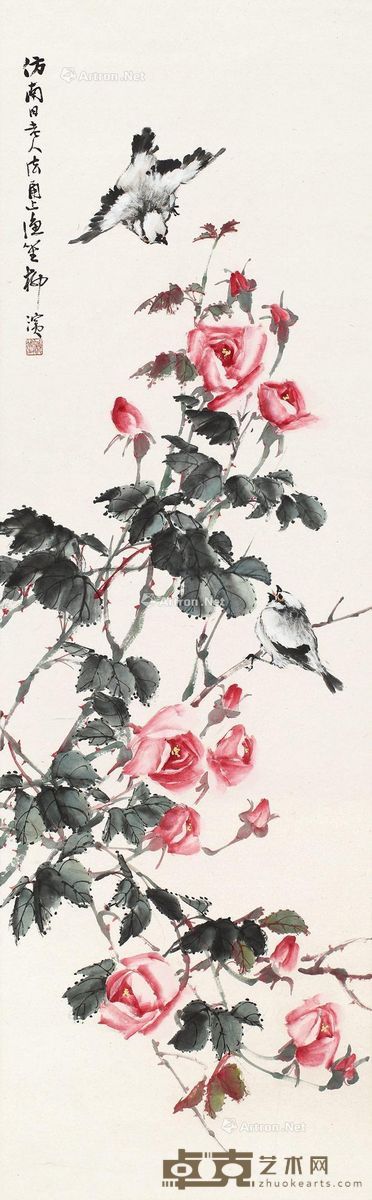 柳滨 花鸟 110×34cm