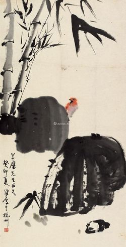 梅健鹰 竹鸟图