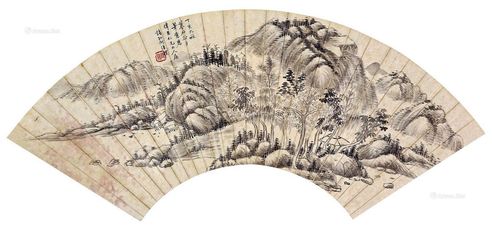 丁亥（1887年）作 溪山幽居图 扇面镜心 水墨纸本