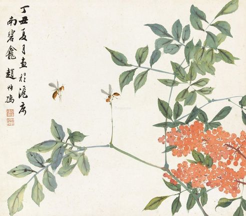 赵叔孺 双蜂花影