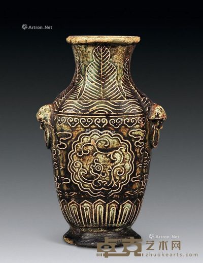 清 石湾绿釉挂瓶 高16cm