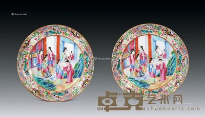 清 广彩人物盘 (一对) 直径20cm×2
