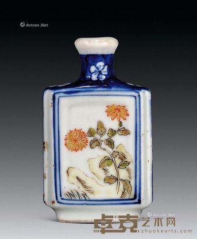 清 青花加彩烟壶 高6.5cm