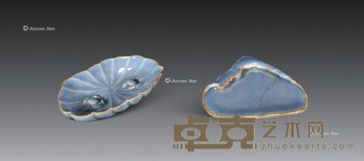 清中期 天蓝釉和谐笔舔 (两件) 长一8.5cm;长二10cm