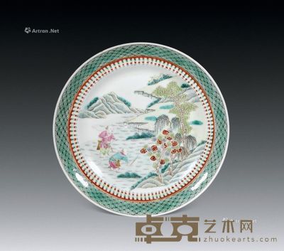 清 粉彩山水人物盘 直径18cm