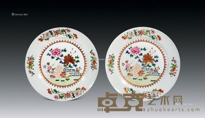 清雍正 粉彩花卉盘 (一对) 直径24cm×2