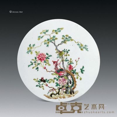 民国 粉彩花卉瓷板 直径27.5cm