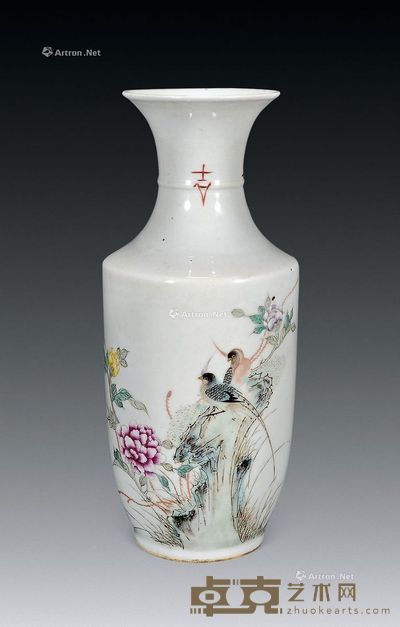 民国 彩花鸟小瓶 高29.5cm