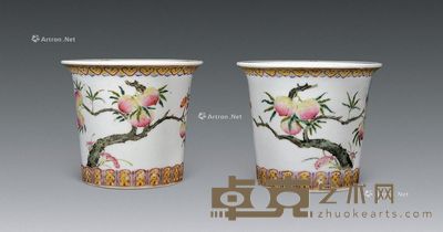 民国 粉彩九桃小花盆 (一对) 高12cm×2