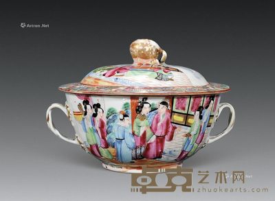 清光绪 广彩人物盖盅 直径16.5cm