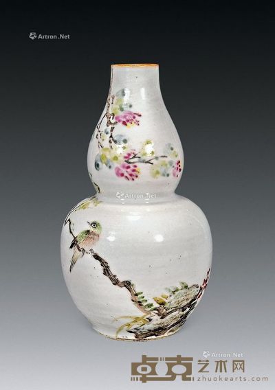 清 彩花鸟葫芦瓶 高18cm