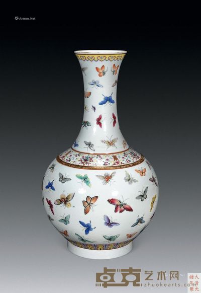 清光绪 粉彩百蝶赏瓶 高39cm
