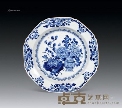 清乾隆 青花花卉盘 直径22cm