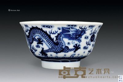 清光绪 青花双龙嬉珠碗 直径11cm