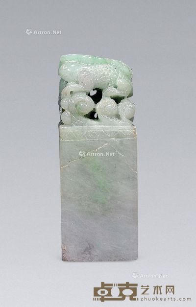 翠玉雕莲印章 高5.5cm