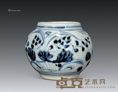 明 青花荷莲纹小缸 高6.5cm