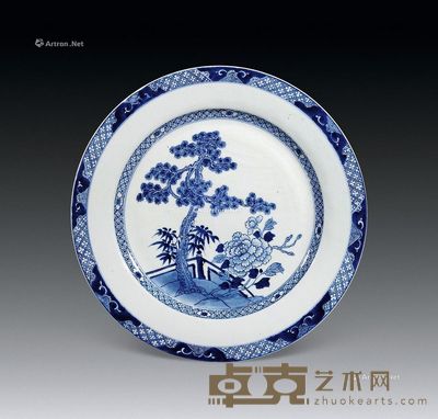 清乾隆 青花松竹牡丹大盘 直径39cm