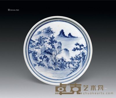 清 青花山水人物盘 直径23.5cm