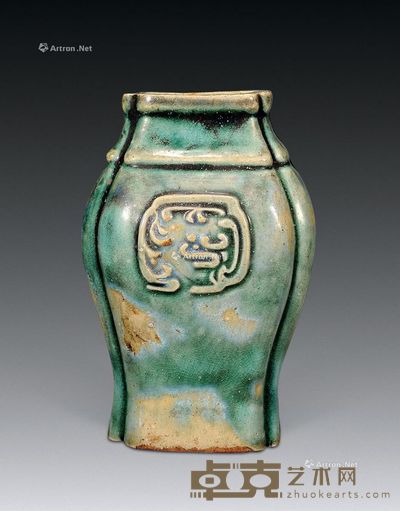 清 石湾绿釉挂瓶 高14cm