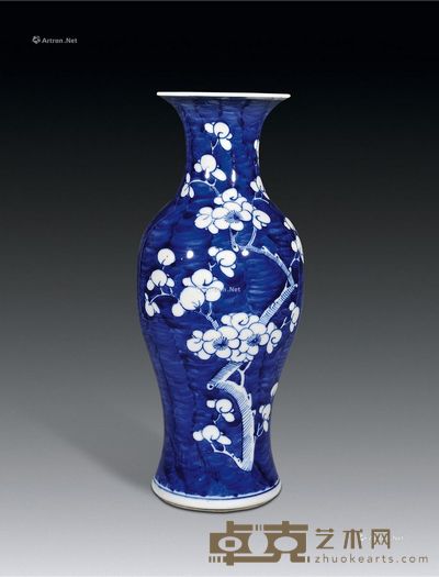 清 青花冰梅观音瓶 高35cm