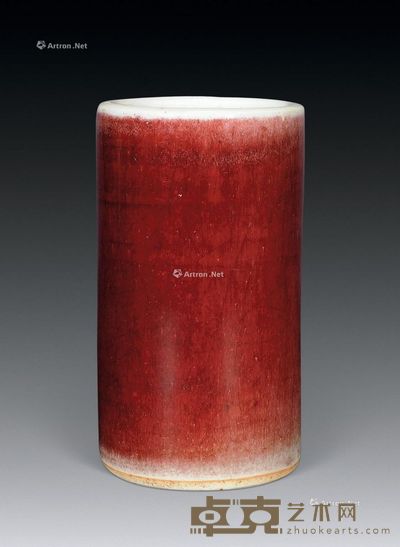 清光绪 红釉笔筒 高12cm