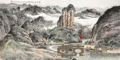 乙亥(1995年)作 山水 镜片 设色纸本 27×24cm
