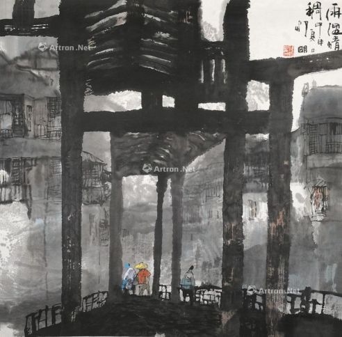 甲申（2004年）作 竹窗 镜片 设色纸本
