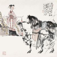 壬辰（2012年）作 唐骑马仕女图 镜片 设色纸本
