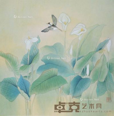 辛巳（2001年）作 竹林晨曲 镜片 设色纸本 67×68cm