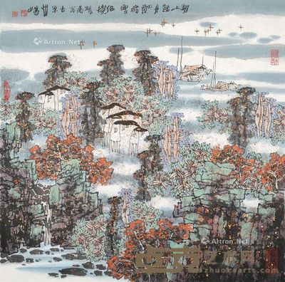 乙酉（2005年）作 湖上轻舟  68x68cm