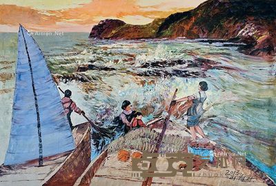 河边风景 布面油画 100×163cm