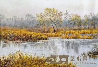 秋日河边 布面油画 79×115cm