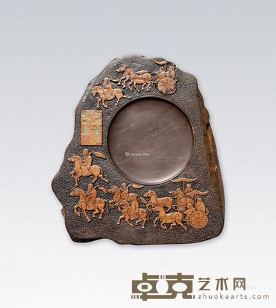 梁佩阳 车马出行宴乐图砚 41×39×6cm