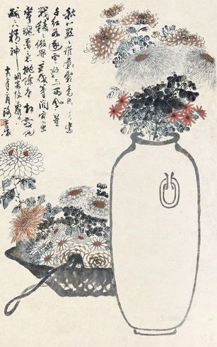 谢公展 菊瓶图