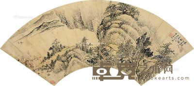 山气日夕佳 扇片 设色绢本 16.5×49cm