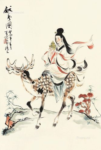 仙女献寿图 镜片 设色纸本