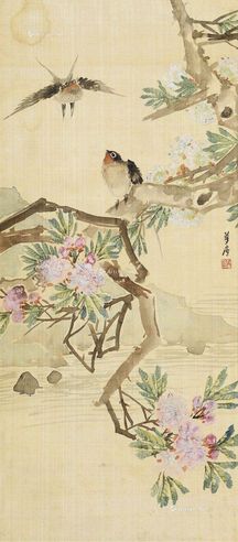 双喜图 立轴 设色绢本