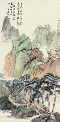 千岩霞气 立轴 设色纸本