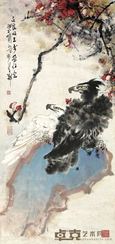 郑乃珖 双鹰图 97×45cm